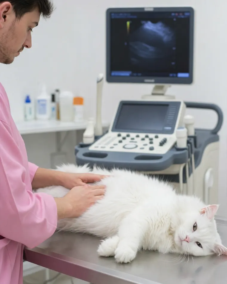 Exame de ultrassom em um gato